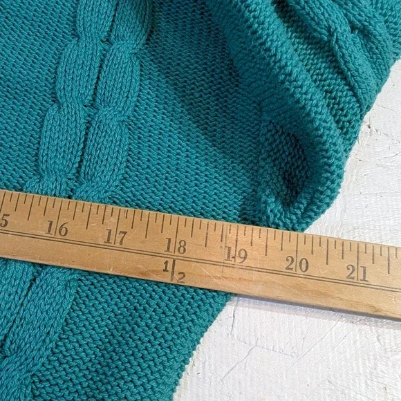 Vintage Cotton Sweater – L Teal/Green Cricket V-Neck Cable Knit READ - Picture 6 of 8